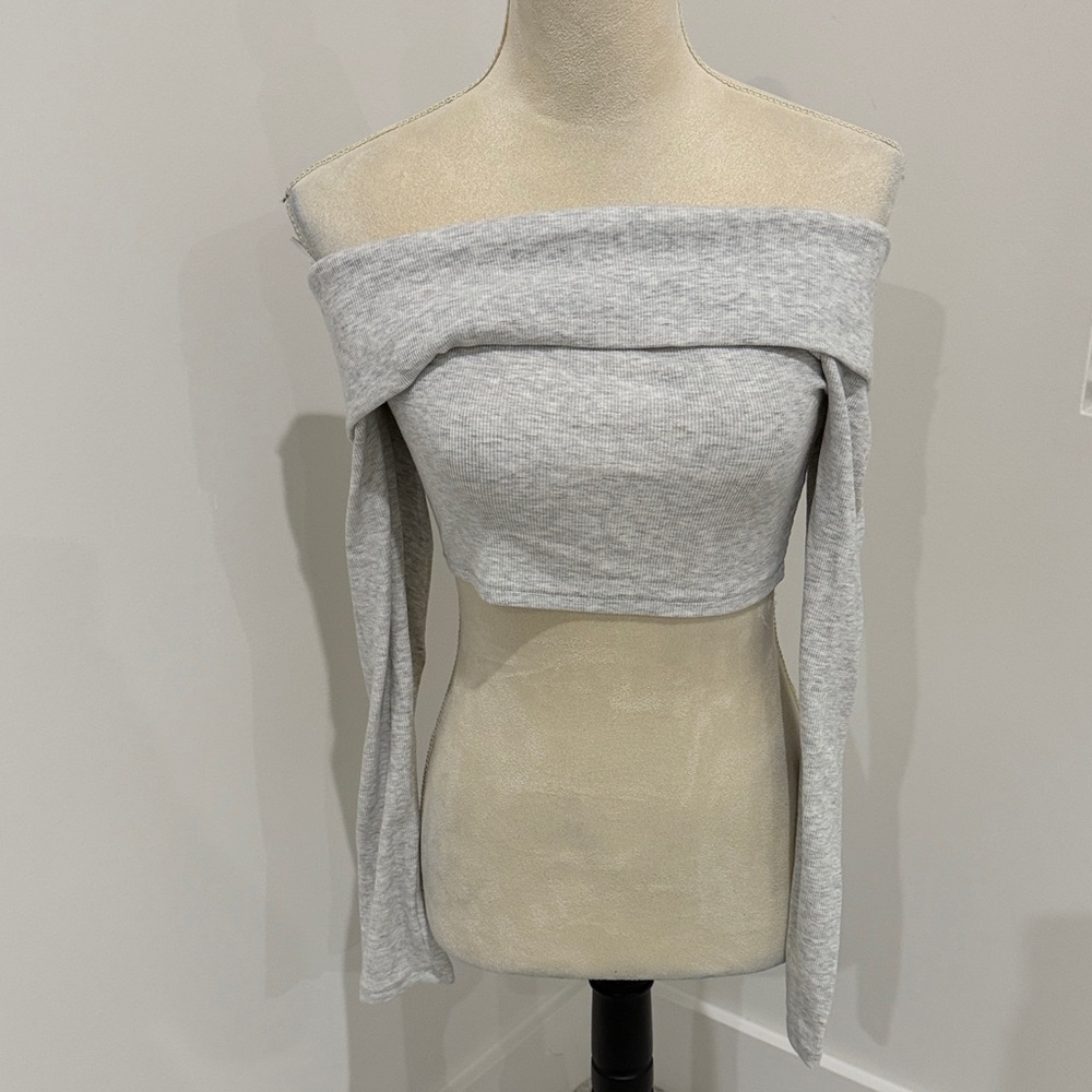 Garage Light Gray Off-Shoulder Sweater